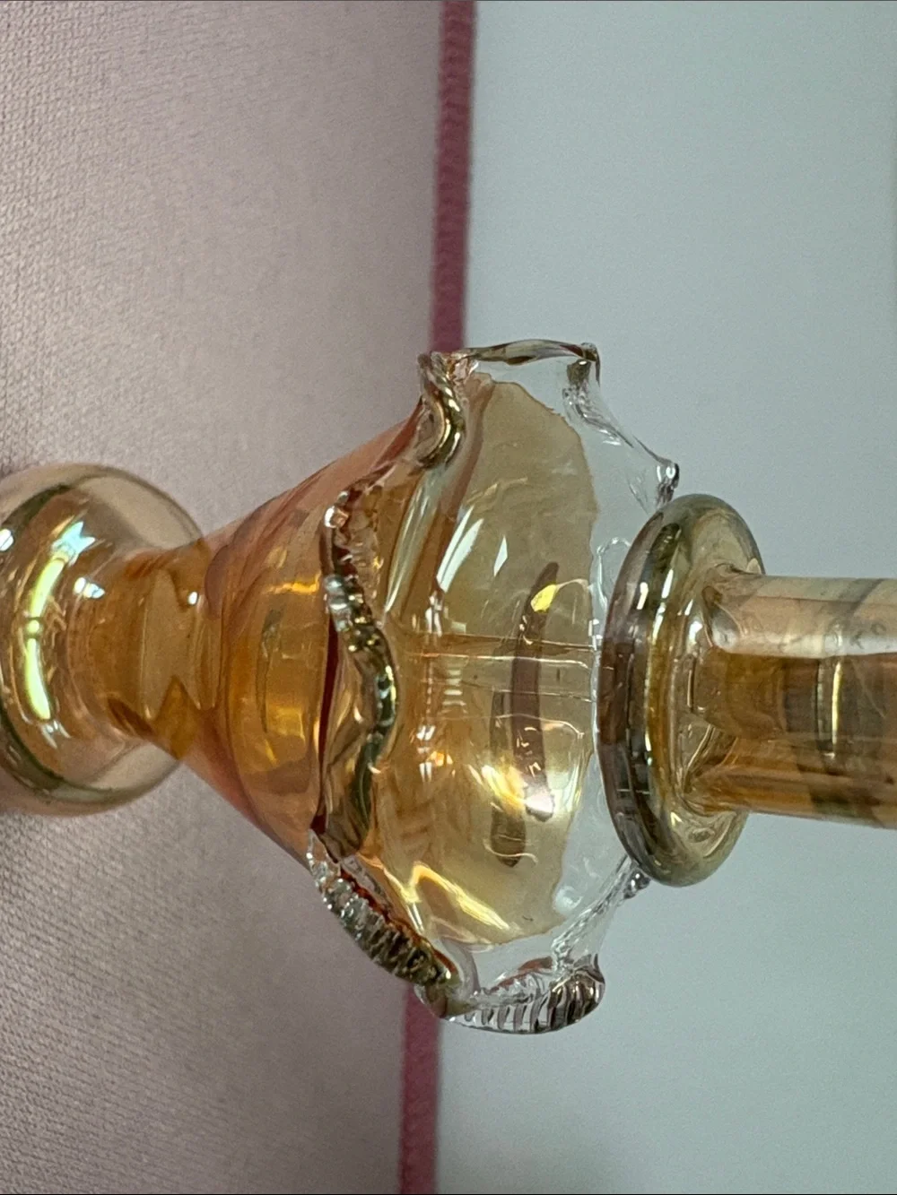 Elegant Egyptian Handblown Amber Glass Bottle with Gold Trim